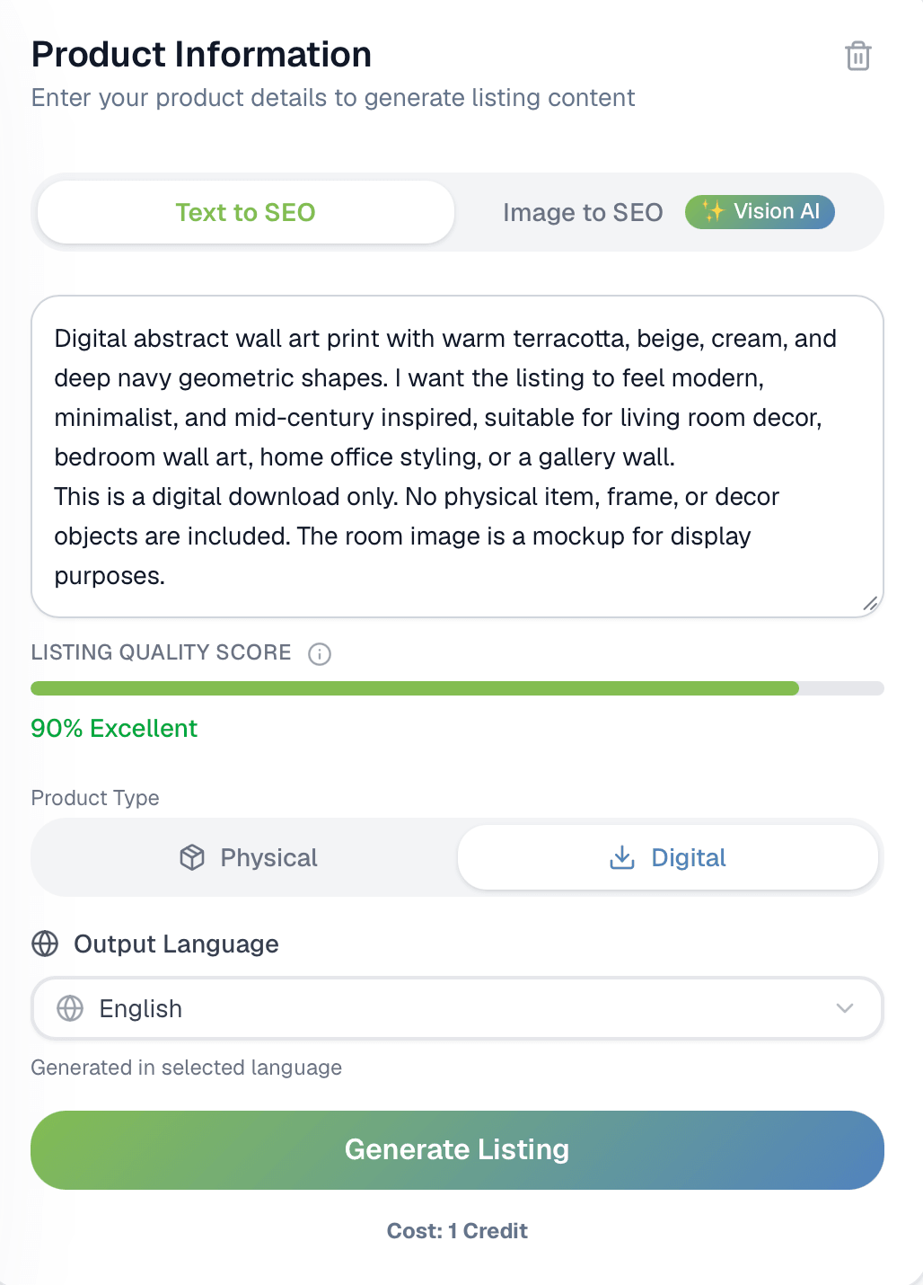 ValorixAI text input screen for starting from product details